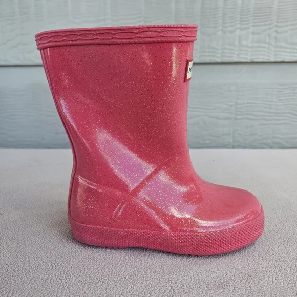Hunter Original Classic Rain Boots Toddler Girl SZ 7 US Pink Glitter Sparkle - Picture 2 of 12